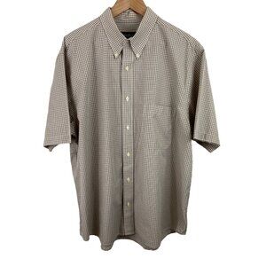 Eddie Bauer Relaxed Fit Brown & Blue Plaid Short Sleeve Button Down Mens Size XL